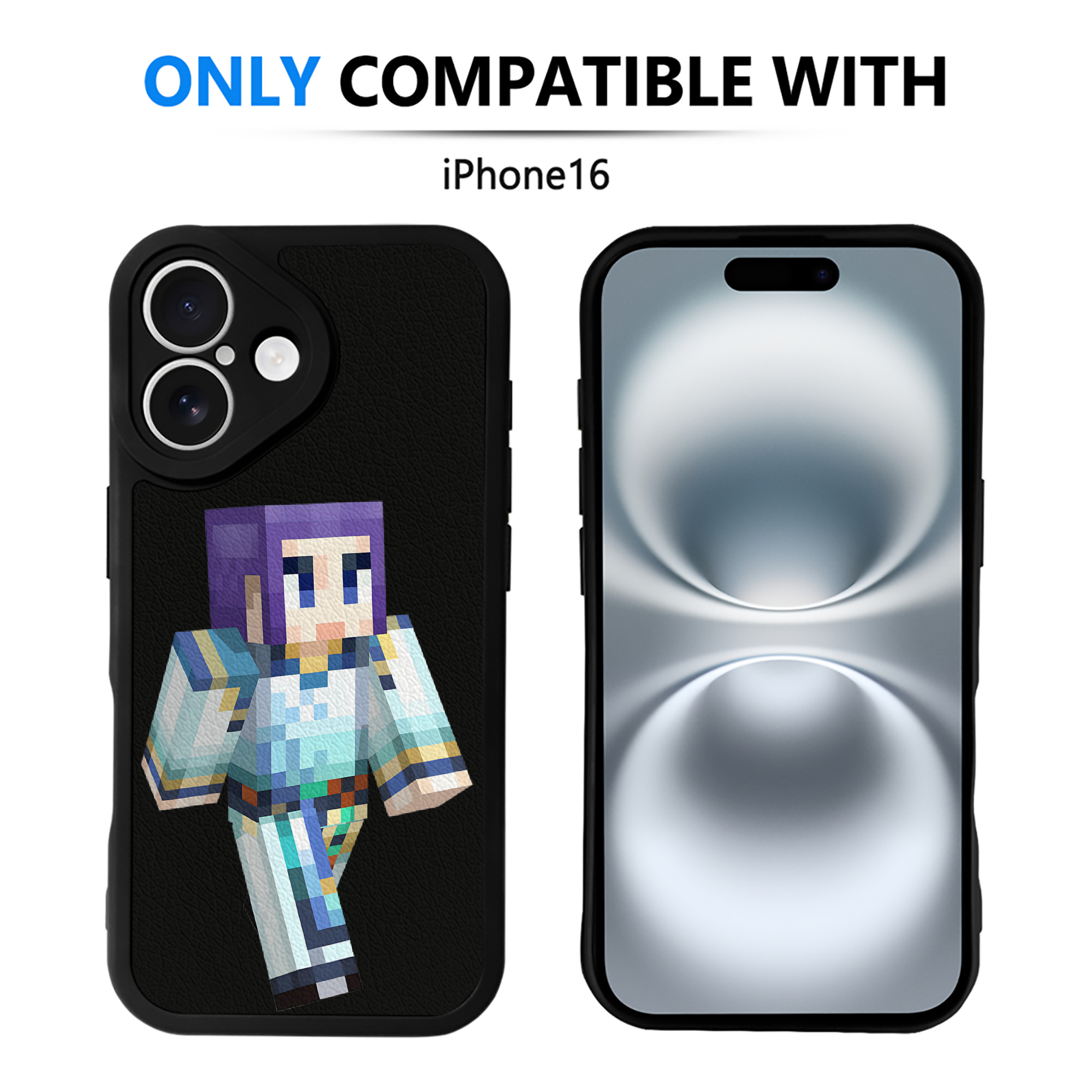 （画像用） マインクラフト ブロックの世界 Minecraft MC Block world 【iPhone 16シリーズ対応】シリコンスマホケース（レザー調） 材質：シリコン